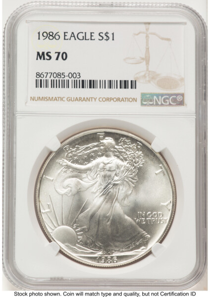 1986 Silver Eagle Brown Label 70 NGC
