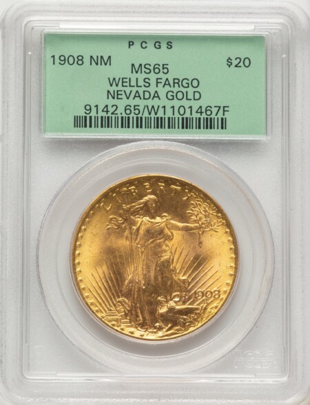 1908 $20 NO MOTTO 65 PCGS