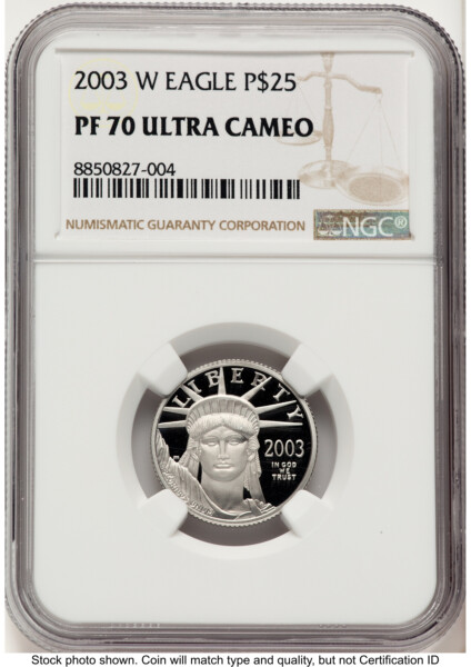 2003-W Proof Platinum Eagle 1/4 oz Brown Label 70 NGC