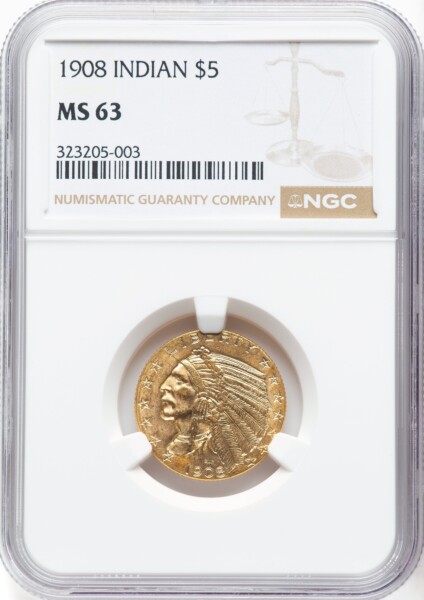 1908 $5 Indian, MS 63 NGC