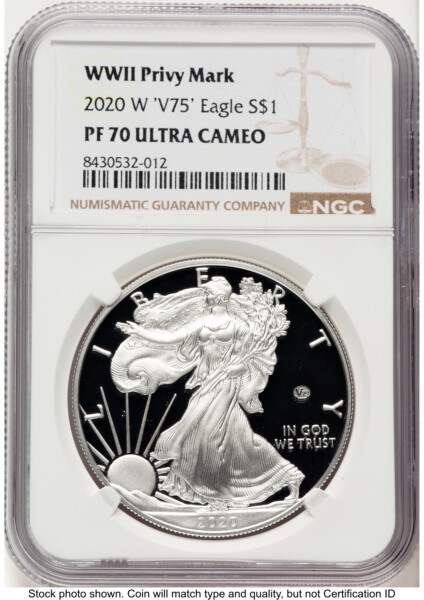 2020-W Proof Silver Eagle V75 Privy 1 oz Brown Label 70 NGC