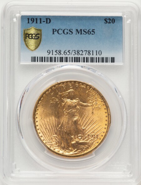 1911-D $20 PCGS Secure Blue Gradient 65 PCGS