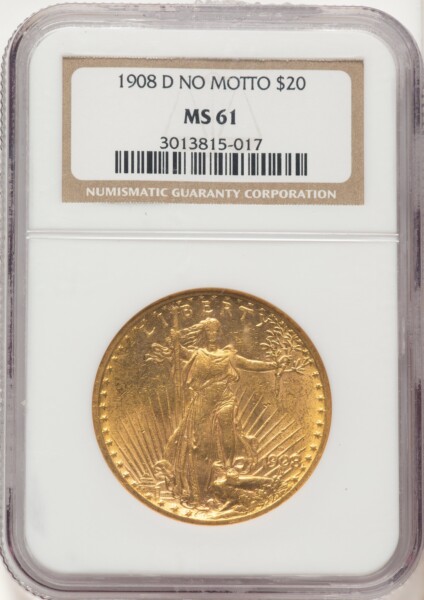 1908-D $20 NO MOTTO 61 NGC