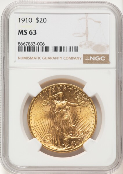 1910 $20 Brown Label 63 NGC