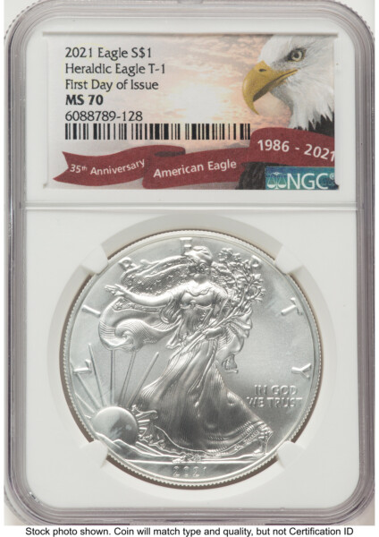 2021 Silver Eagle Type 1 FDI Eagle Ribbon Label 70 NGC