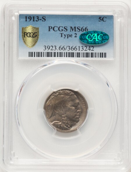 1913-S Type Two CAC PCGS Secure 66 PCGS