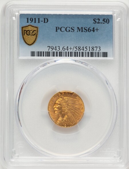 1911-D $2 1/2 PCGS Secure PCGS Plus 64 PCGS