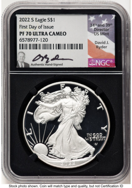 2022-S Proof Silver Eagle 1 oz FDI David Ryder Blk Core 70 NGC