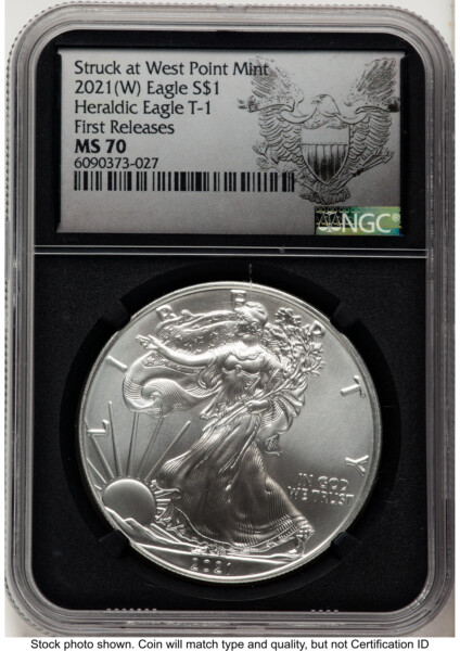 2021 Silver Eagle Type 1 FR Struck at West Point Black Heraldic Eagle Blk Core 70 NGC