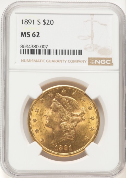 1891-S $20 62 NGC