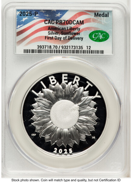 2025-P Silver American Liberty High Relief Medal First Day of Delivery Flag Label 70 CACG