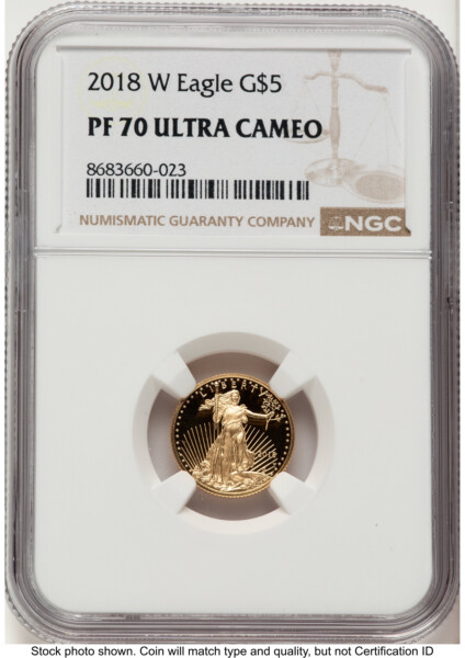 2018-W Proof Gold Eagle 1/10 oz Brown Label 70 NGC