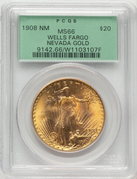 1908 $20 NO MOTTO Green Label 66 PCGS