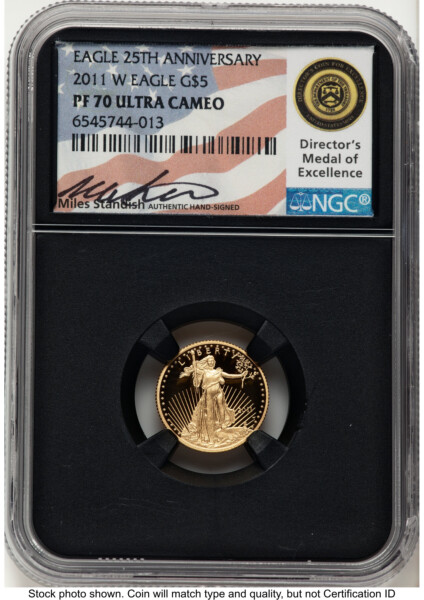 2011-W Proof Gold Eagle 1/10 oz Miles Standish Blk Core 70 NGC