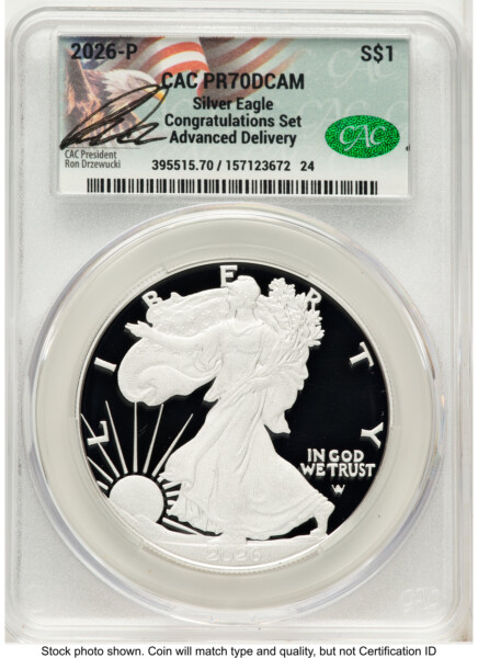 2026-P Proof Silver Eagle Congratulations Set 1 oz Advanced Delivery Ron Drzewucki 70 CACG