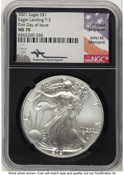 2021 Silver Eagle Type 2 FDI John Mercanti Blk Core 70 NGC