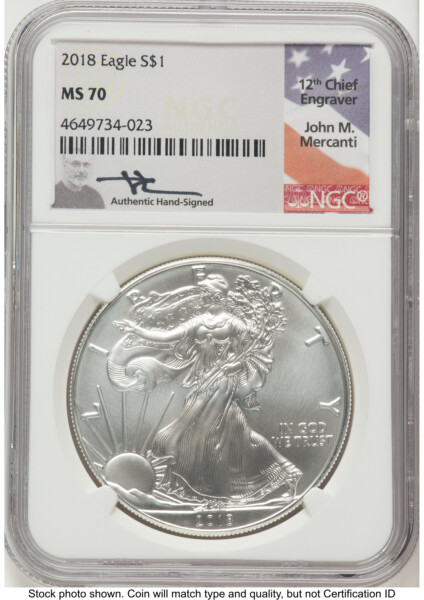 2018 Silver Eagle John Mercanti 70 NGC