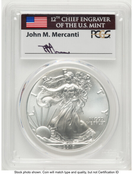 2017 Silver Eagle FDI John Mercanti 70 PCGS