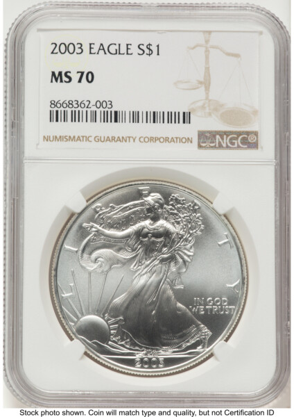 2003 Silver Eagle Brown Label 70 NGC