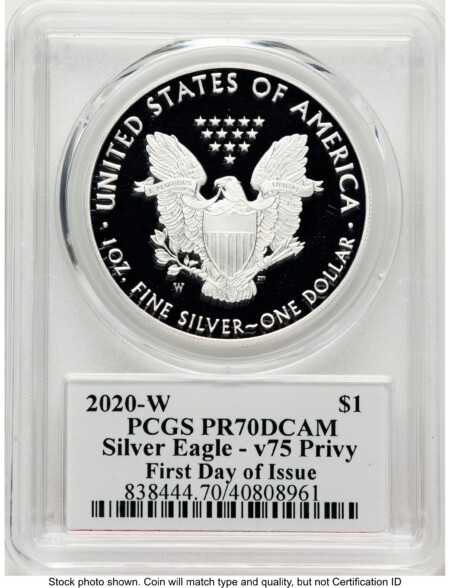 2020-W Proof Silver Eagle V75 Privy 1 oz FDI Jim Peed 70 PCGS