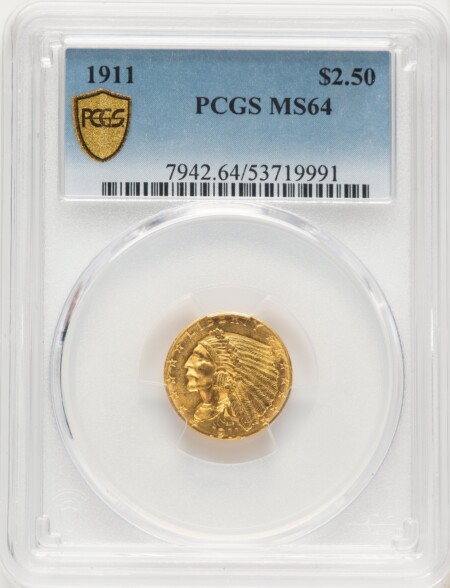 1911 $2 1/2 PCGS Secure 64 PCGS