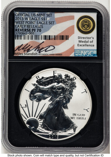 2013-W Proof Silver Eagle 1 oz ER Miles Standish Blk Core 70 NGC
