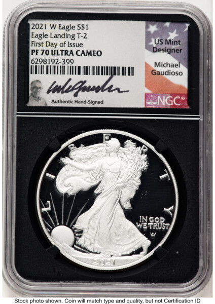 2021-W TY2 Proof Silver Eagle 1 oz FDI Michael Gaudioso Blk Core 70 NGC