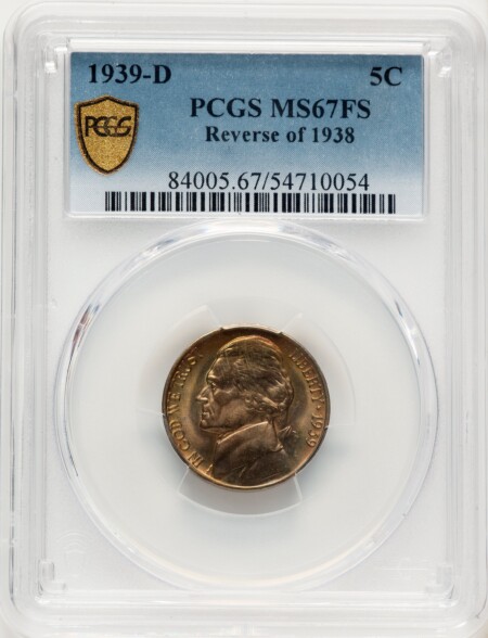 1939-D Reverse of 1938 5C, FS PCGS Secure 67 PCGS