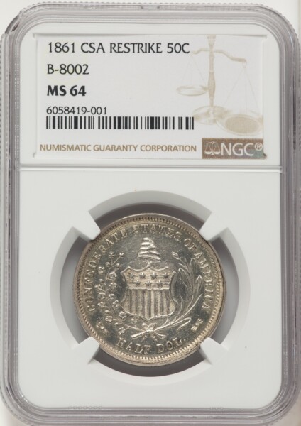 1861 50C Restrike Brown Label 64 NGC