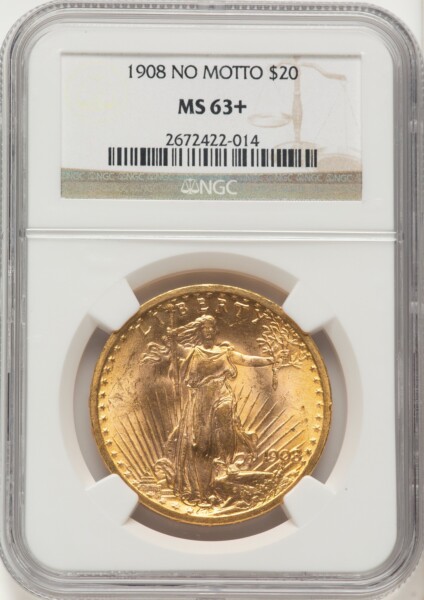 1908 $20 NO MOTTO NGC Plus Brown Label 63 NGC