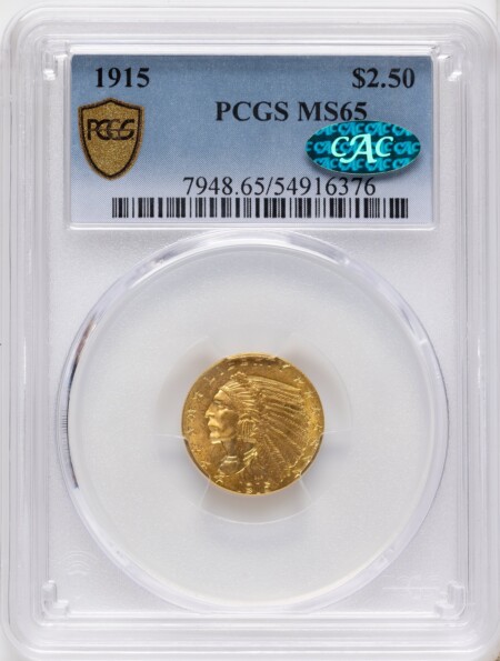 1915 $2 1/2 CAC PCGS Secure 65 PCGS