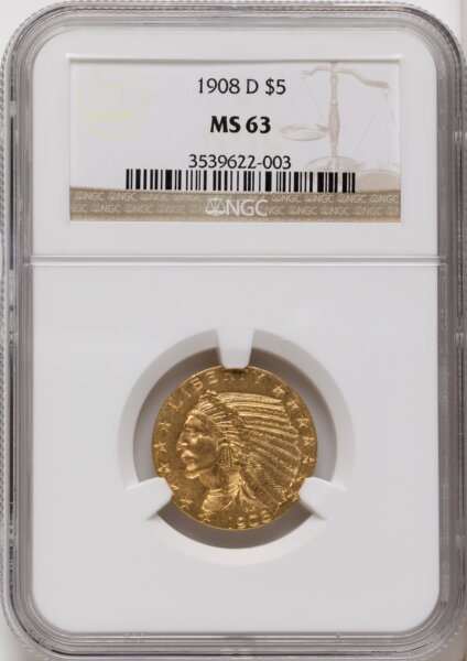 1908-D $5 63 NGC