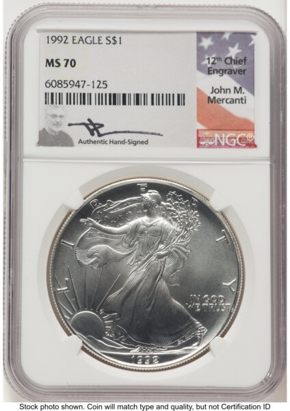 1992 Silver Eagle John Mercanti 70 NGC