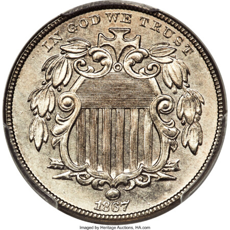 1867 5C RAYS 66 PCGS