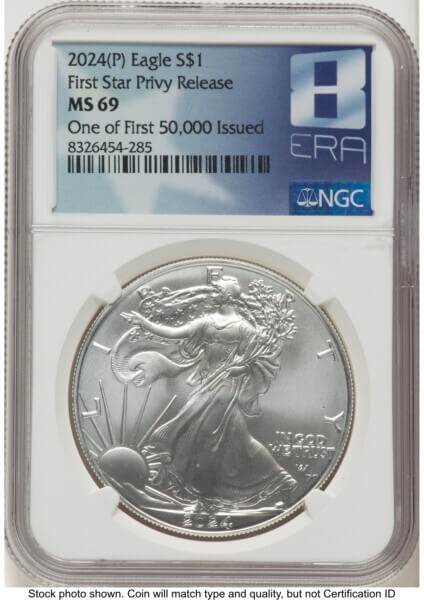2024-(P) Silver Eagle (Privy Mark) First 50,000 8 Era Label 69 NGC