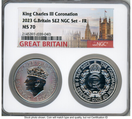 2023 2 Coin Silver Coronation Cyper/Britannia King 1 oz Set  FR Great Britain Label 70 NGC