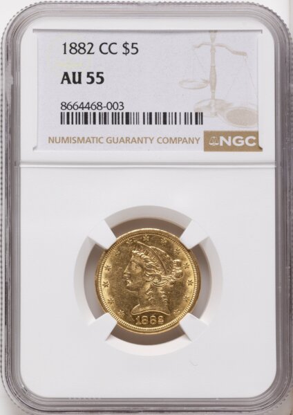 1882-CC $5 Brown Label 55 NGC