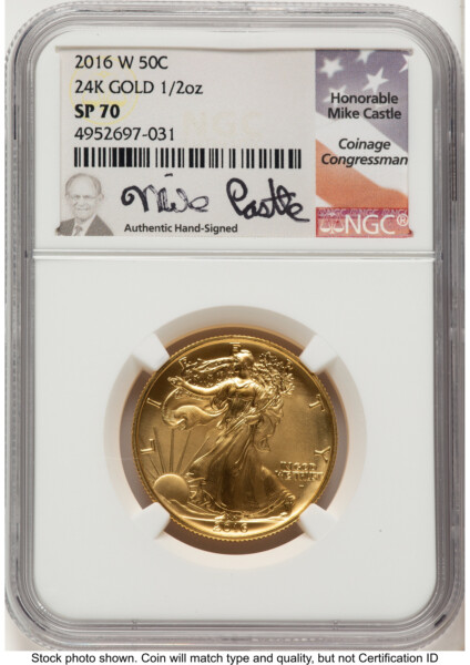 2016-W 50C Walking Liberty 100th Anniversary Gold Centennial  Mike Castle 70 NGC