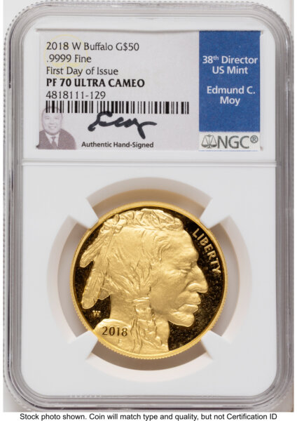 2018-W Proof Gold Buffalo 1 oz FDI Ed Moy 70 NGC