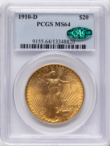 1910-D $20 CAC 64 PCGS