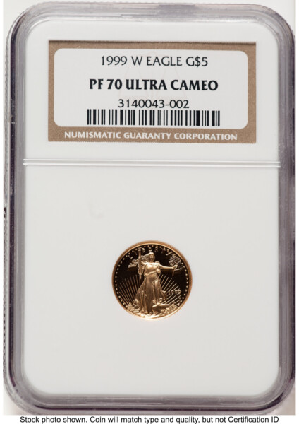 1999-W Proof Gold Eagle 1/10 oz Brown Label 70 NGC