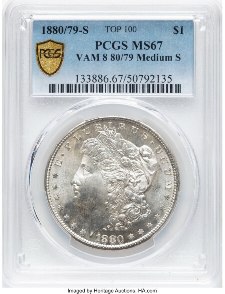 1880/79-S $1 VAM-8, Medium S, MS PCGS Secure 67 PCGS