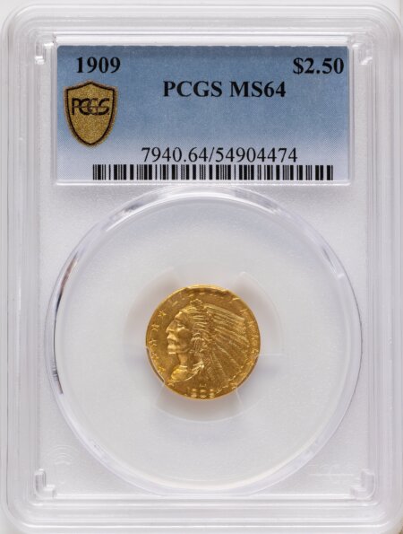 1909 $2 1/2 PCGS Secure 64 PCGS