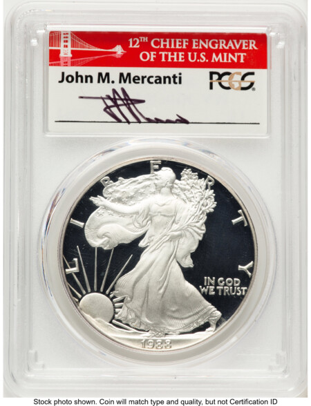 1988-S Proof Silver Eagle 1 oz John Mercanti Bridge 70 PCGS
