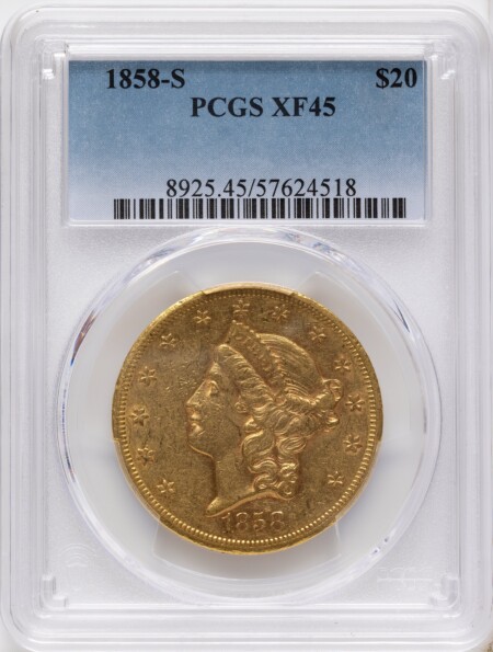 1858-S $20 45 PCGS