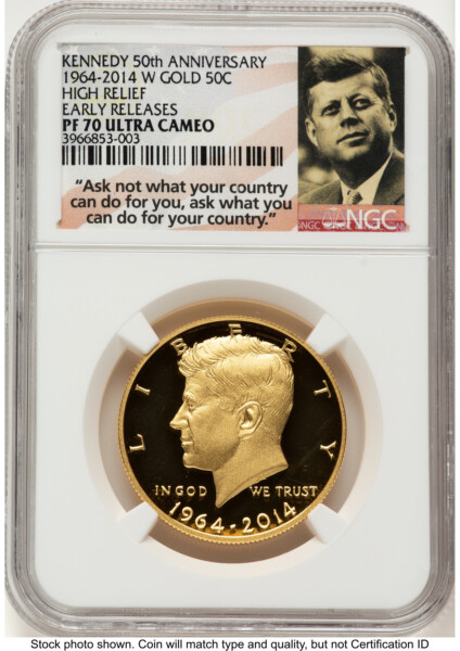 2014-W 50C Gold JFK 50th Anniversary ER JFK Ask Not Label 70 NGC