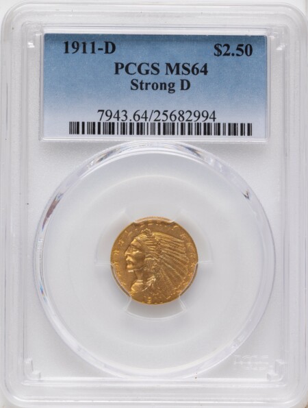1911-D $2 1/2 64 PCGS
