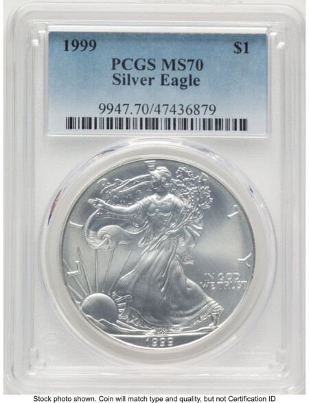 1999 Silver Eagle Blue Gradient 70 PCGS