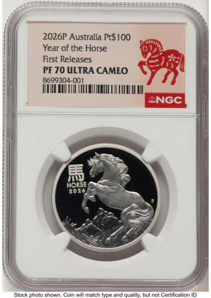 2026 Platinum Perth Lunar Horse 1 oz FR Horse Label 70 NGC