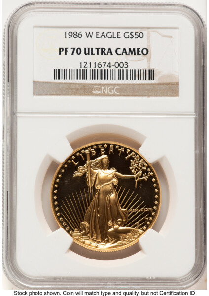 1986-W Proof Gold Eagle 1 oz Brown Label 70 NGC